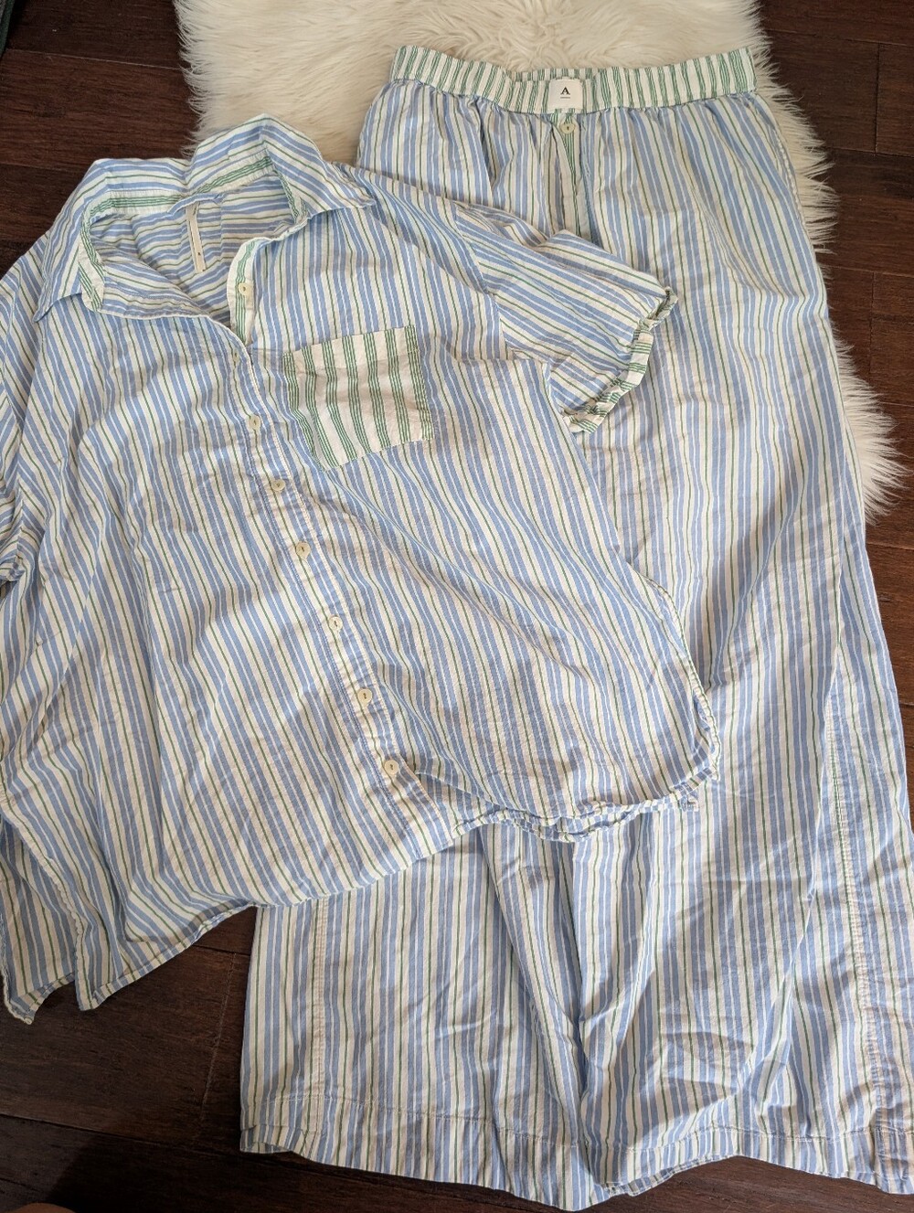 Anthropologie Cotton Striped Pajama Set Short Sleeve Pants Small Medium - Picture 2 of 7